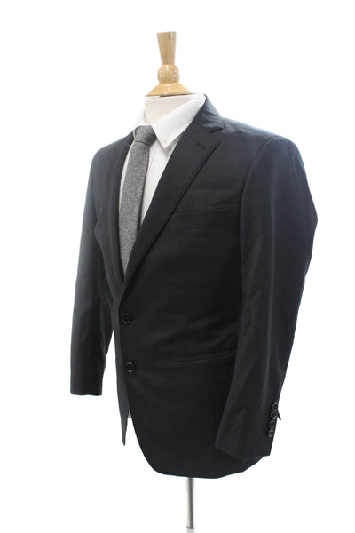 Indochino Mens 2 Piece Black Virgin Wool Suit Jacket Collared Button Size 40