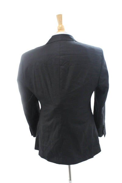 Indochino Mens 2 Piece Black Virgin Wool Suit Jacket Collared Button Size 40