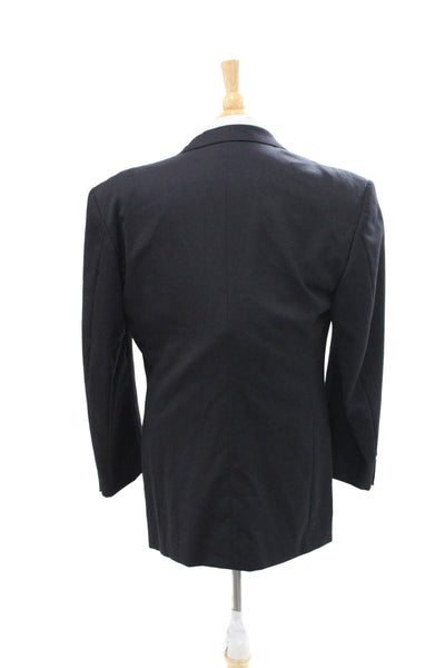 Assets Mens Black Pure New Wool Suit Jacket Collared Button Long Sleeve Size 40