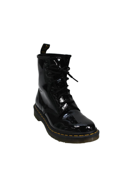 Dr. Martens Womens Patent Leather Lace-Up Combat Boots Solid Black Size 8