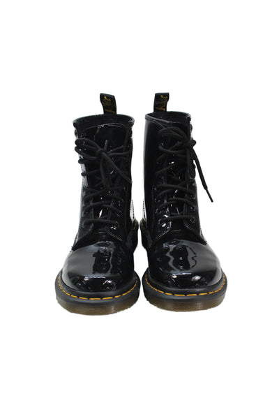 Dr. Martens Womens Patent Leather Lace-Up Combat Boots Solid Black Size 8