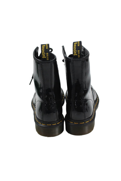 Dr. Martens Womens Patent Leather Lace-Up Combat Boots Solid Black Size 8