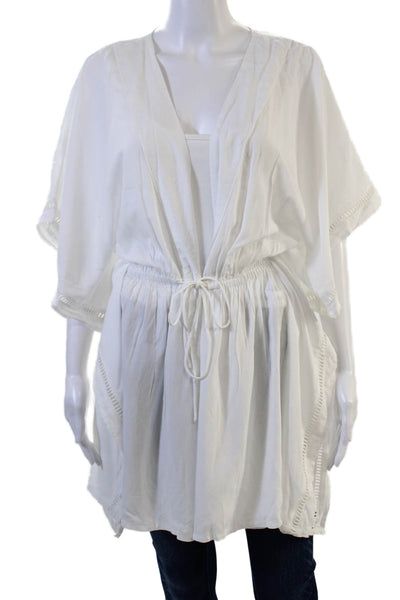 Vix Paula Hermanny Women Kimono Tunic V Neck White Viscose Short Sleeve Size M