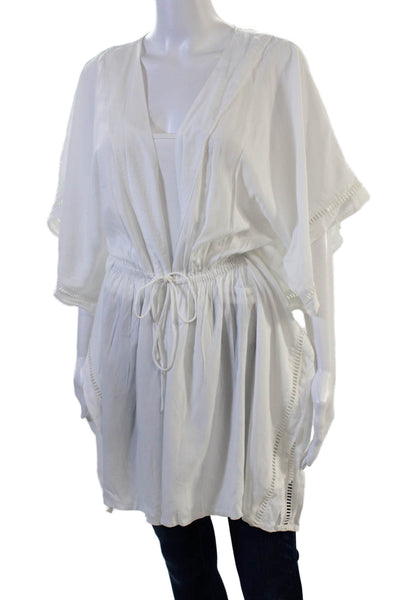 Vix Paula Hermanny Women Kimono Tunic V Neck White Viscose Short Sleeve Size M
