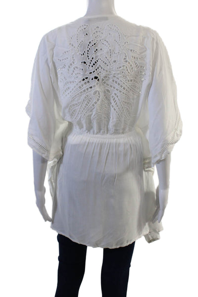 Vix Paula Hermanny Women Kimono Tunic V Neck White Viscose Short Sleeve Size M