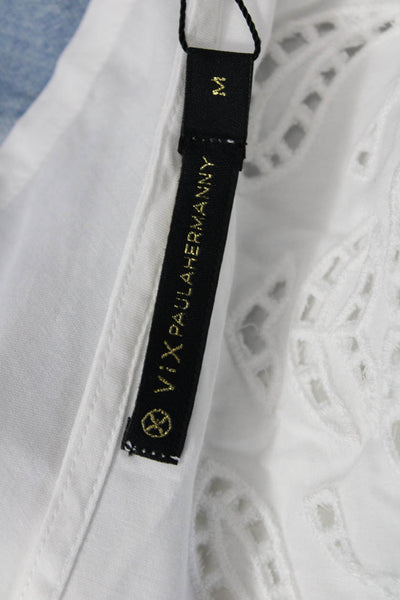 Vix Paula Hermanny Women Kimono Tunic V Neck White Viscose Short Sleeve Size M