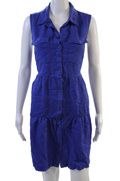 Velvet Heart Womens Shirt Dress Blue Sleeveless Collared Button Tencel Size M