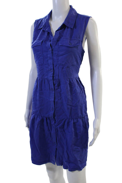 Velvet Heart Womens Shirt Dress Blue Sleeveless Collared Button Tencel Size M