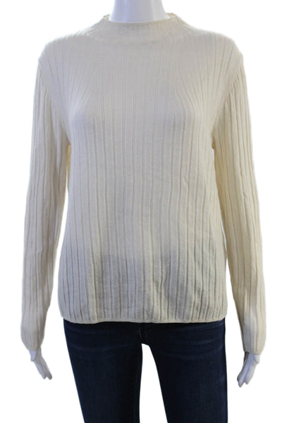 Banana Republic Unisex Pullover Beige Striped Mock Neck Merino Wool Size L