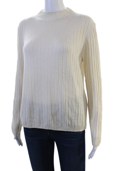 Banana Republic Unisex Pullover Beige Striped Mock Neck Merino Wool Size L