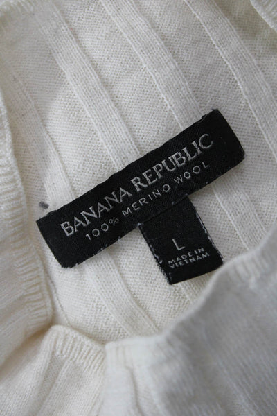 Banana Republic Unisex Pullover Beige Striped Mock Neck Merino Wool Size L
