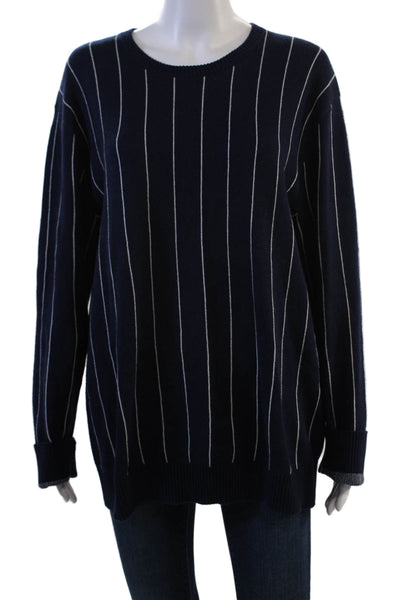 Gant Rugger Womens Striped Cotton Crew Neck Pullover Sweater Dark Blue Size XL