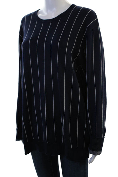 Gant Rugger Womens Striped Cotton Crew Neck Pullover Sweater Dark Blue Size XL