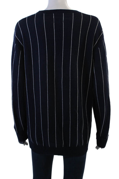 Gant Rugger Womens Striped Cotton Crew Neck Pullover Sweater Dark Blue Size XL