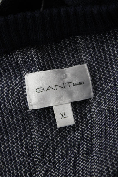 Gant Rugger Womens Striped Cotton Crew Neck Pullover Sweater Dark Blue Size XL