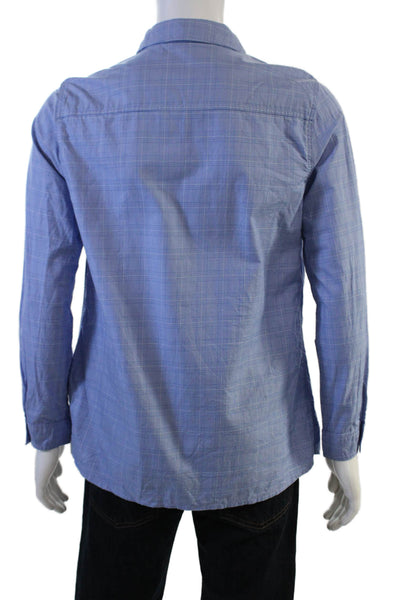 J. Mclaughlin Mens Plaid Button Down Shirt Blue Cotton Size Large