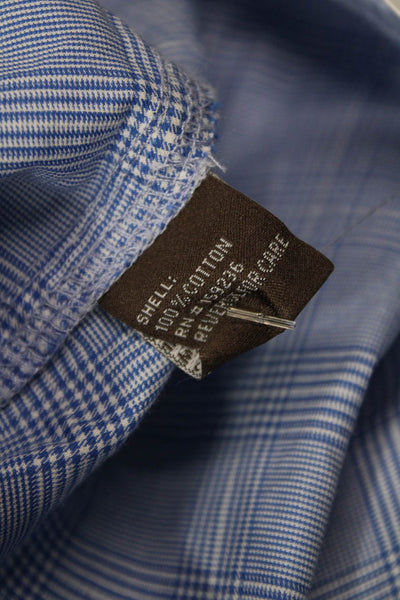 J. Mclaughlin Mens Plaid Button Down Shirt Blue Cotton Size Large