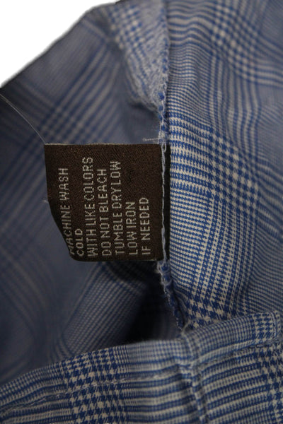 J. Mclaughlin Mens Plaid Button Down Shirt Blue Cotton Size Large