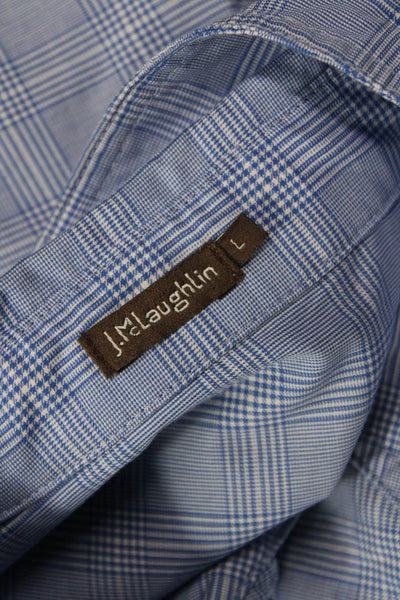 J. Mclaughlin Mens Plaid Button Down Shirt Blue Cotton Size Large