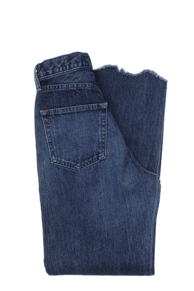 Moussy Womens Straight Jeans Dark Blue High Rise Button 28 Inseam Size 23