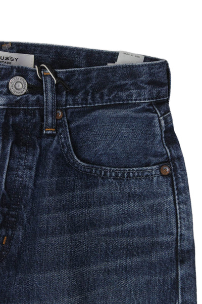 Moussy Womens Straight Jeans Dark Blue High Rise Button 28 Inseam Size 23