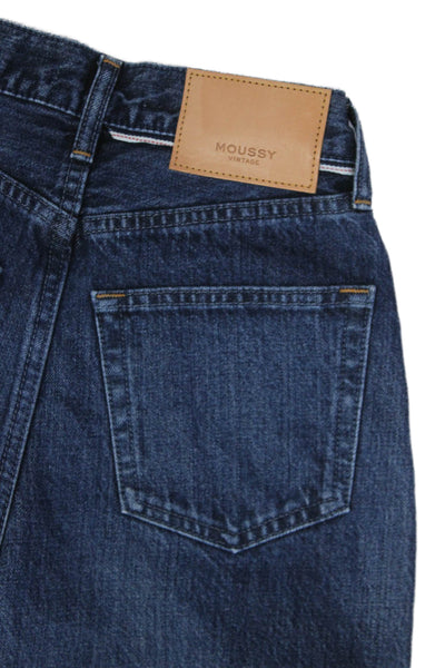 Moussy Womens Straight Jeans Dark Blue High Rise Button 28 Inseam Size 23
