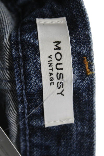 Moussy Womens Straight Jeans Dark Blue High Rise Button 28 Inseam Size 23