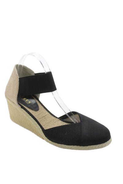 Lauren Ralph Lauren Womens Ankle Strap Wedge Heels Black Size 11B