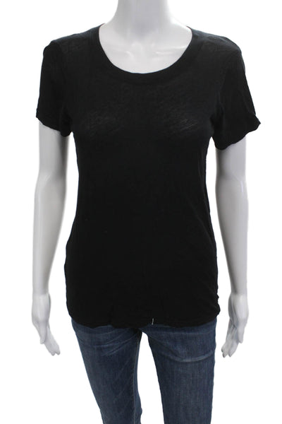 Monrow Women Basic Black Cotton Short Sleeve T-Shirt Round Neck Size S