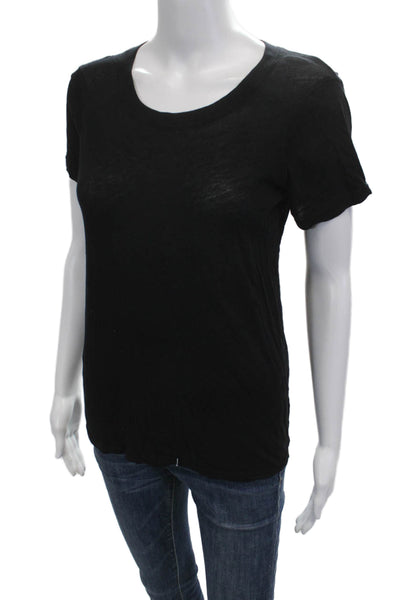 Monrow Women Basic Black Cotton Short Sleeve T-Shirt Round Neck Size S