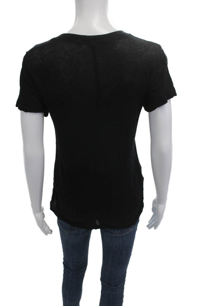 Monrow Women Basic Black Cotton Short Sleeve T-Shirt Round Neck Size S