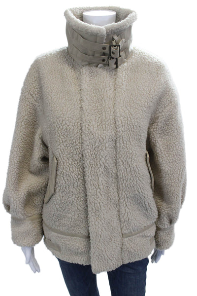 Moussy Womens Beige High Neck Buckle Long Sleeve Polyester Jacket Size 1