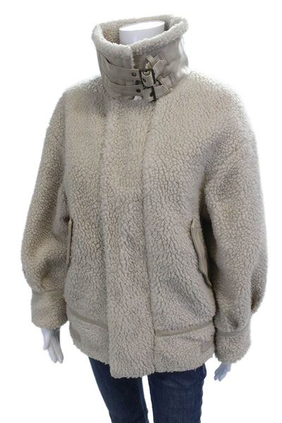 Moussy Womens Beige High Neck Buckle Long Sleeve Polyester Jacket Size 1