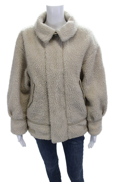 Moussy Womens Beige High Neck Buckle Long Sleeve Polyester Jacket Size 1
