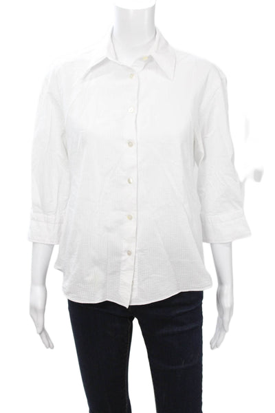 Sharis Place Women Basic Collared Button-Up White 3/4 Sleeve Cotton Size 40