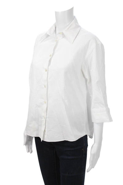 Sharis Place Women Basic Collared Button-Up White 3/4 Sleeve Cotton Size 40