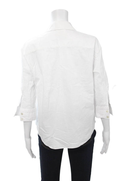 Sharis Place Women Basic Collared Button-Up White 3/4 Sleeve Cotton Size 40