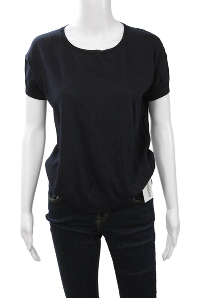 Falconeri Women Black Silk Cotton Short Sleeve Round Neck Basic T-Shirt Size S