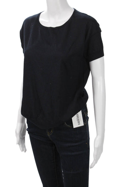 Falconeri Women Black Silk Cotton Short Sleeve Round Neck Basic T-Shirt Size S