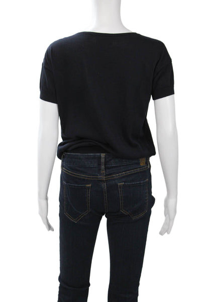 Falconeri Women Black Silk Cotton Short Sleeve Round Neck Basic T-Shirt Size S
