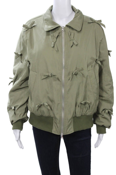 JOH Womens Bomber Jacket Green Army Collared Tie Closure Size M