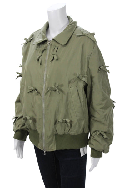 JOH Womens Bomber Jacket Green Army Collared Tie Closure Size M