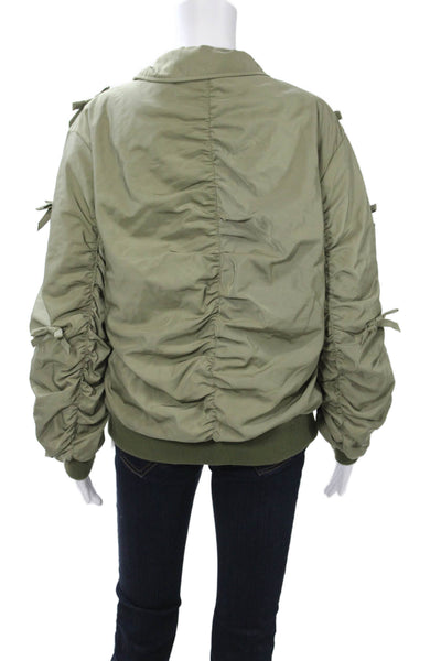 JOH Womens Bomber Jacket Green Army Collared Tie Closure Size M