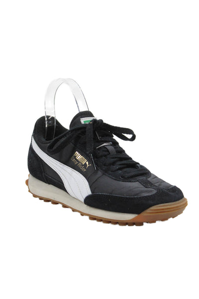 Puma Womens Suede Easy Rider Lace Up Sneakers Black White Size 4
