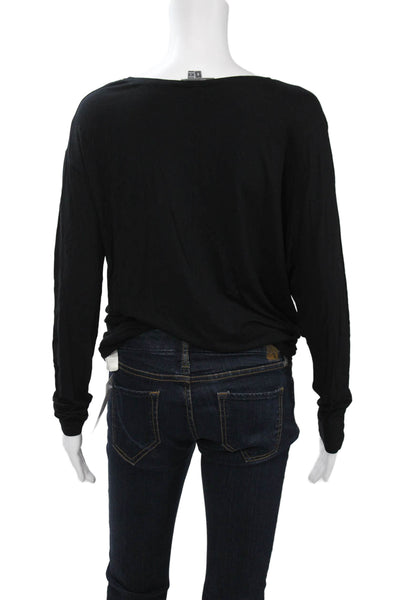 Vince Women Basic Black Long Sleeve T-Shirt Round Neck Size S