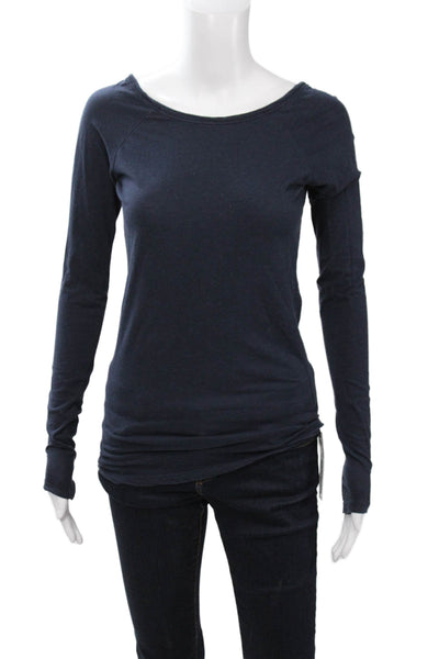 Vince Womens Long Sleeves Tee Shirt Navy Blue Cotton Size Small