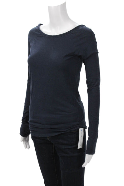 Vince Womens Long Sleeves Tee Shirt Navy Blue Cotton Size Small