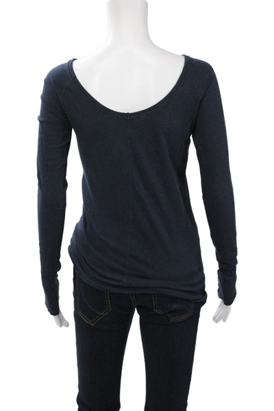 Vince Womens Long Sleeves Tee Shirt Navy Blue Cotton Size Small