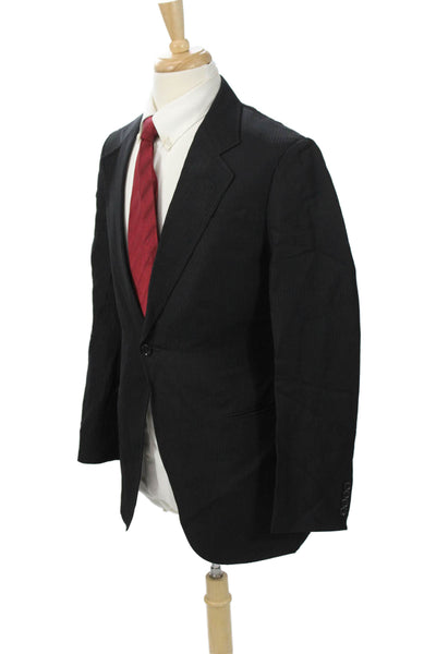 Armani Collezioni Men Suit Jacket Black Striped Designer Size 40