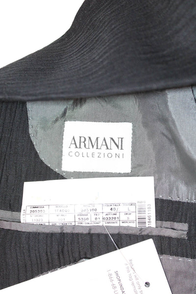 Armani Collezioni Men Suit Jacket Black Striped Designer Size 40
